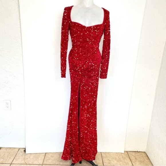 FAERIESTY red Sweetheart Neck Split Thigh Sequin Formal Dress XSmall - Picture 2 of 15